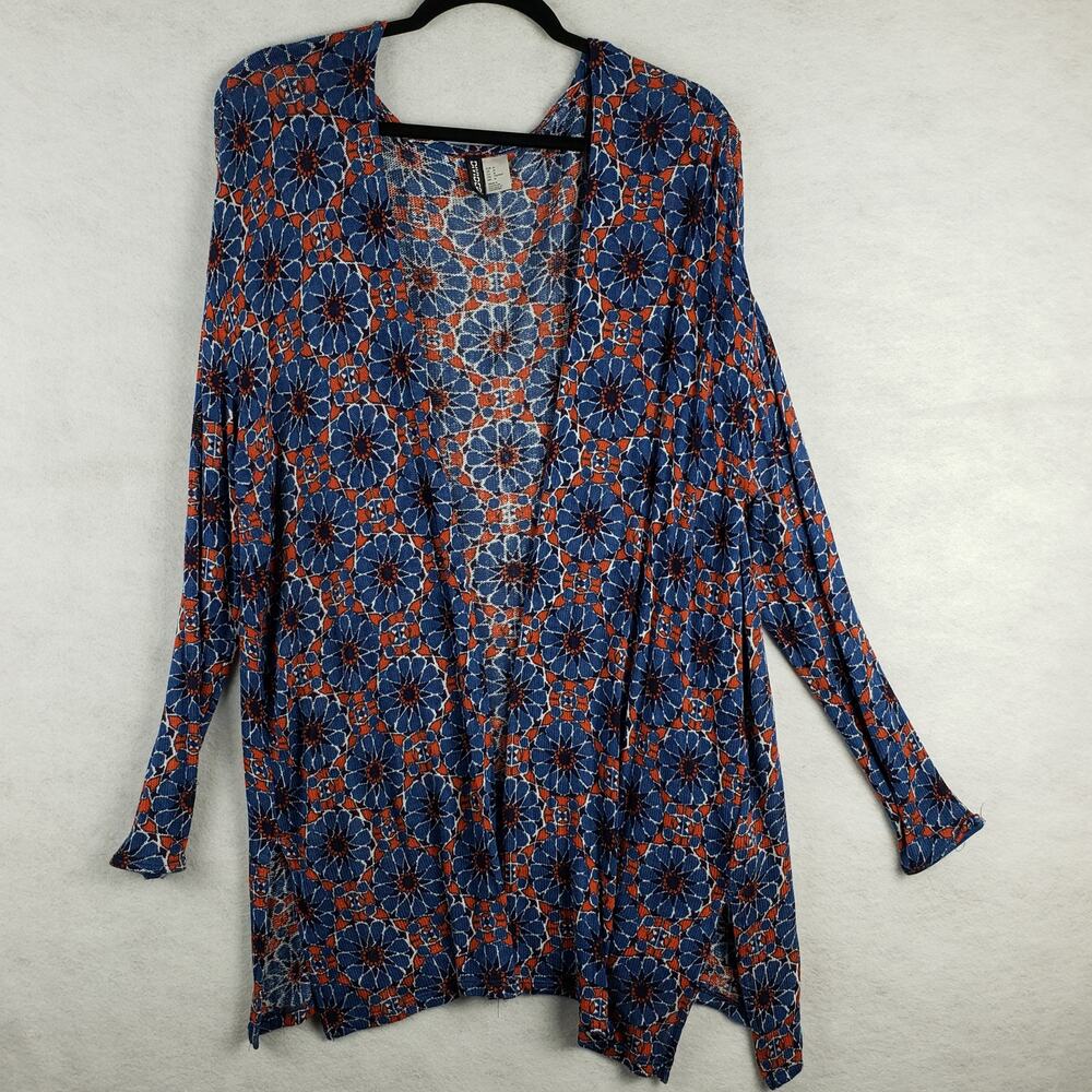 Divided Women's M Kaleidoscope Floral Open Front‎ Layering Top Blue Red Bold